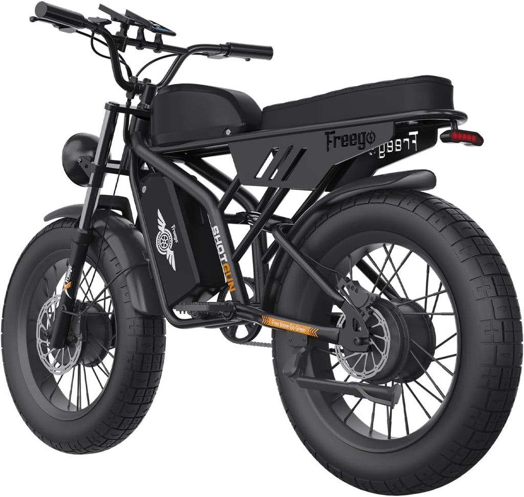 Freego Electric Motorcycle Bike for Adults, Dual Motor & Dual Battery, 2000W/48V/55Ah, 20'x4.0' Fat Tires Off Road Electric Dirt Bike Bicycle,34MPH & 103 Miles EBike UL 2849 Certified