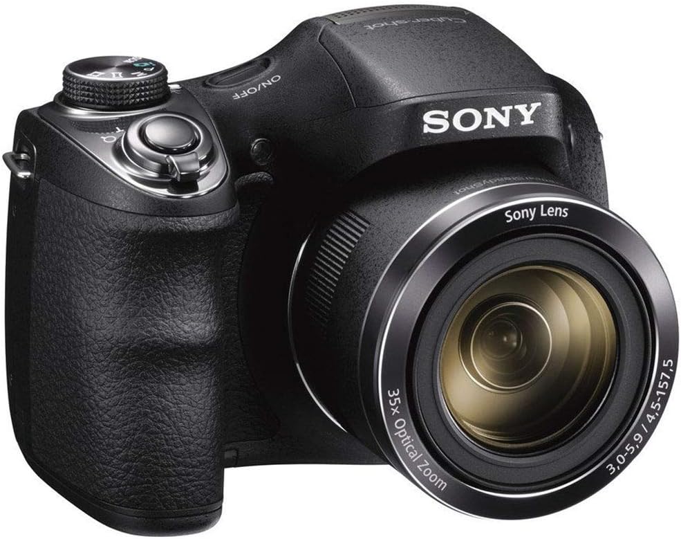 Sony Cyber-Shot DSC-H300 Digital Camera (Black) (DSCH300/B) + 64GB Memory Card + Card Reader + Case + Flex Tripod + Memory Wallet + Cleaning Kit (Renewed)