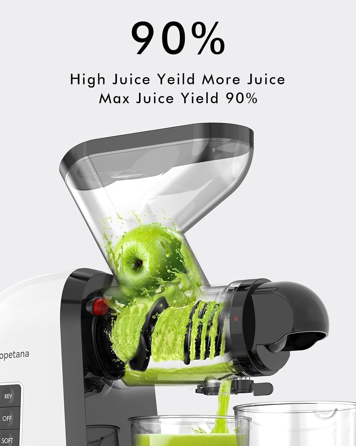 Cold Press Juicer, Slow Masticating, High-Yield Juice Extractor Maker, Wide Dual-Feed, Anti-Clog Reverse Function, Easy Clean for Fruits, Veggies, Wheatgrass & Celery, White