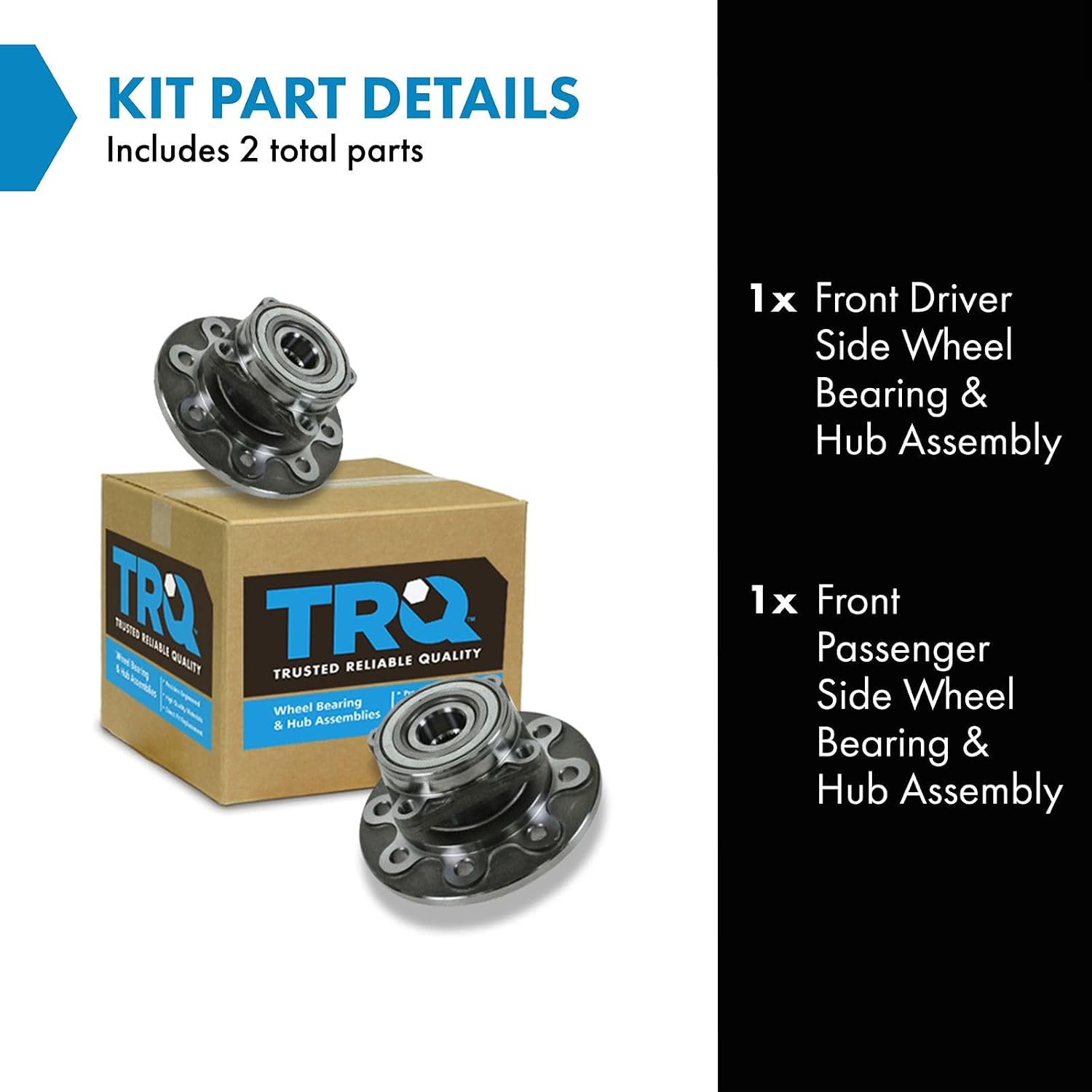 TRQ Front Driver and Passenger Side Wheel Bearing and Hub Assembly Set 2 Piece Compatible with 1994-1999 Dodge Ram 2500 4WD with 2 Wheel ABS Brakes 4 Bolt Flange