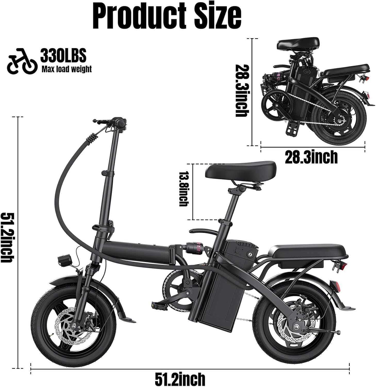 Electric Bike for Adults and Teens, 560W Motor 24MPH Compact Commuter Ebike, 32 Miles Range, 48V 10Ah Battery, 3 Shock Absorbers, 14' Mini Foldable Electric Bicycles with Basket, UL 2849 Certified