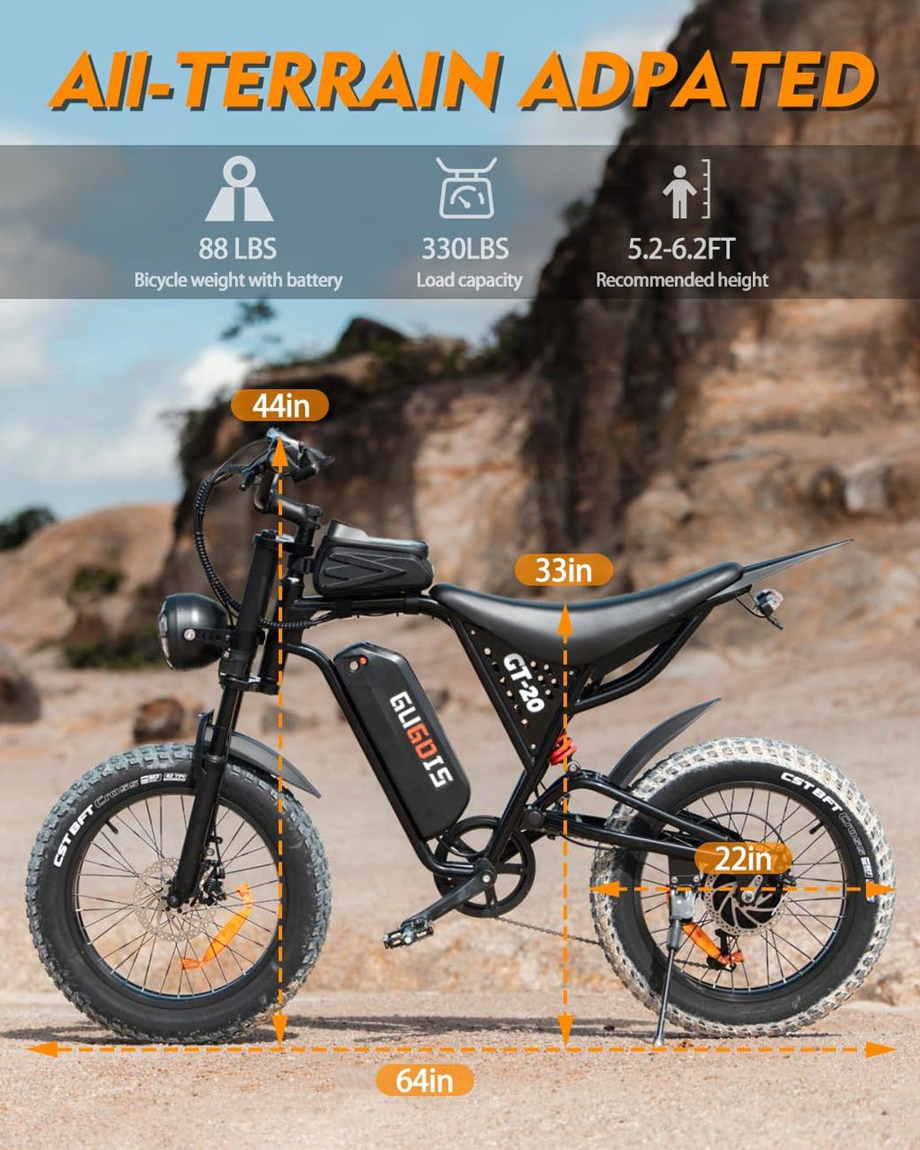 Rakowe Electric Bike for Adults, 1000W-2000W Peak, 20' Fat Tire Electric Dirt Bike, 48V Removable Battery, Up to 30-34MPH & 45-80 Miles, Full Suspension, Dual Disc Brakes, 7-Speed All-Terrain E-Bike