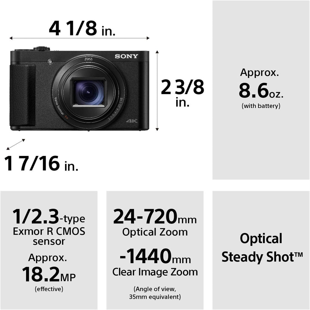 Sony DSC-HX99 Compact Digital 18.2 MP Camera with 24-720 mm Zoom, 4K and Touchpad – Black