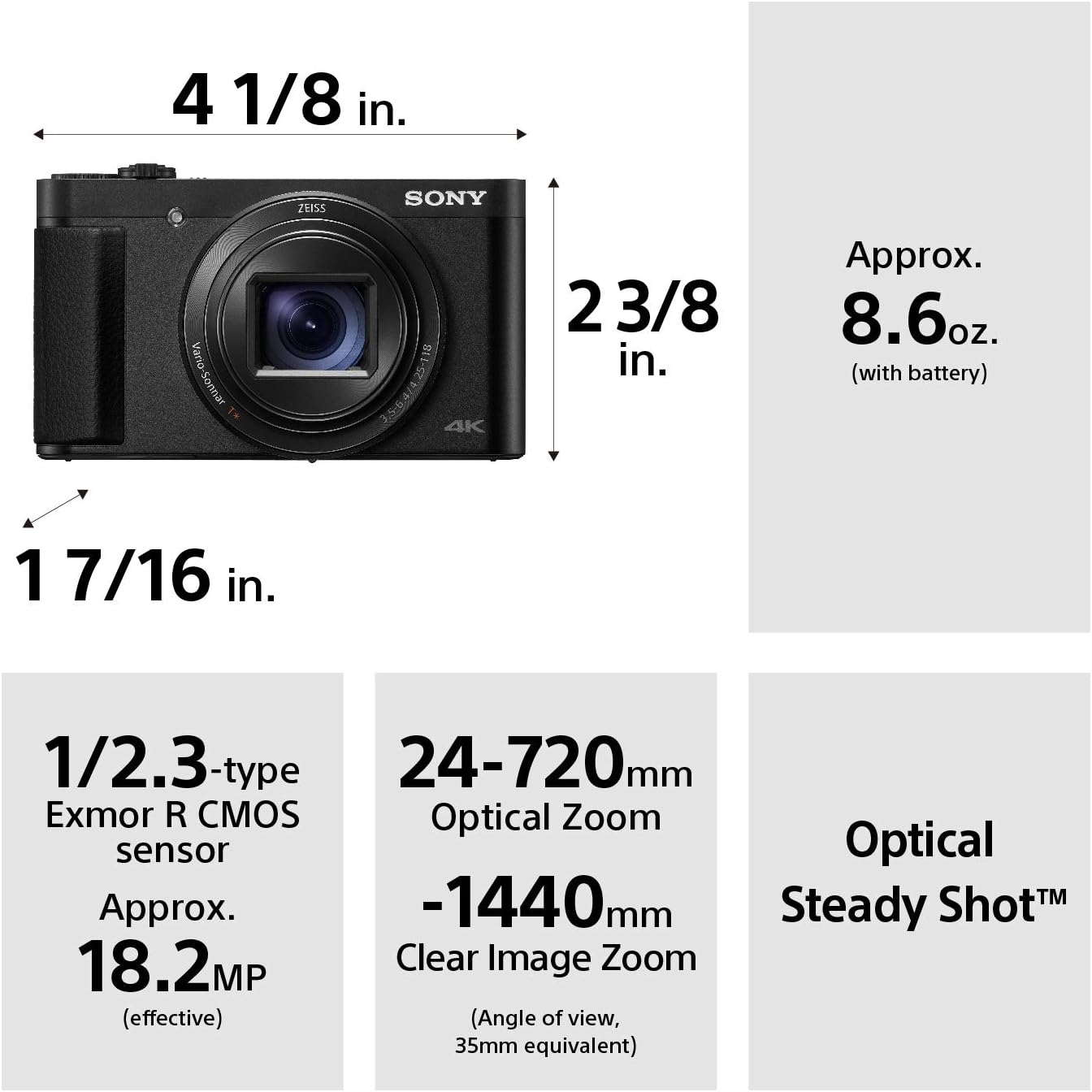 Sony DSC-HX99 Compact Digital 18.2 MP Camera with 24-720 mm Zoom, 4K and Touchpad – Black