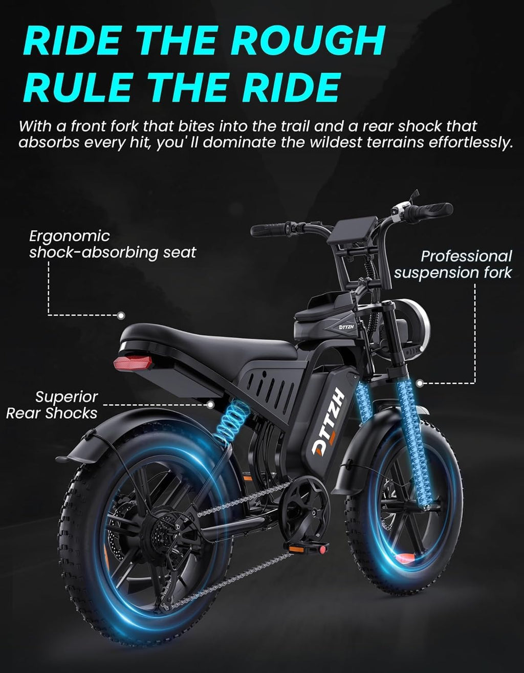 DTTZH F6/F6S/F6PRO Electric Bike for Adults with NFC & Password Unlock, 4000/2000/1500W, 50/40/33MPH, 60V 30Ah, 48V 15/25Ah E-Bike, 100-60 Miles Electric Motorcycle, 20' Fat Tire Electric Dirt Bike