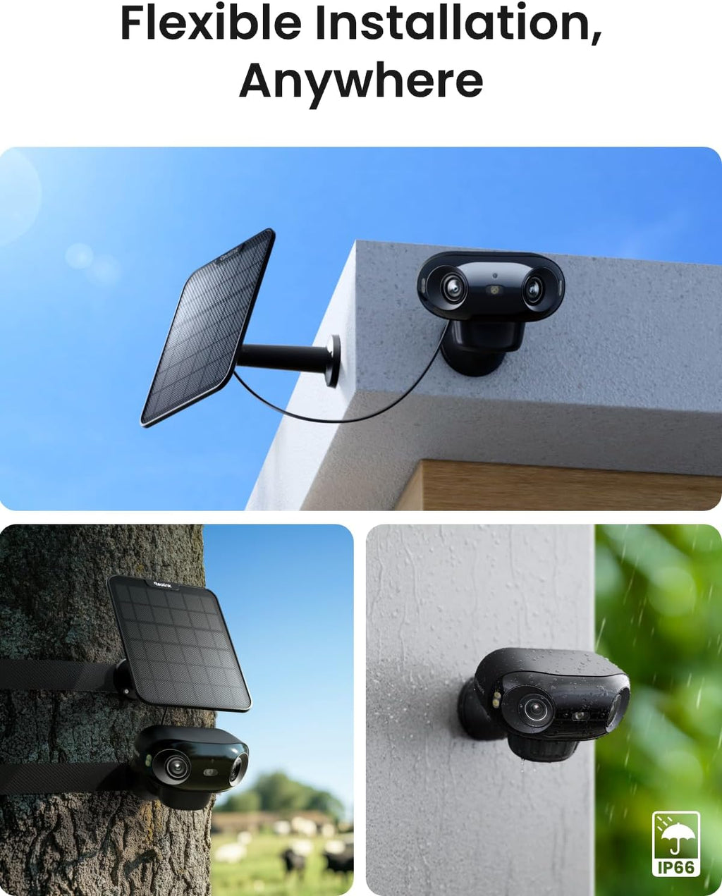 REOLINK Argus 4 Pro Black, 4K Dual-Lens 180° Solar Security Cameras Wireless Outdoor, 8MP ColorX Night Vision for Home Surveillance, 5G/2.4GHz WiFi, AI Detection, No Subscription, Home Hub Compatible