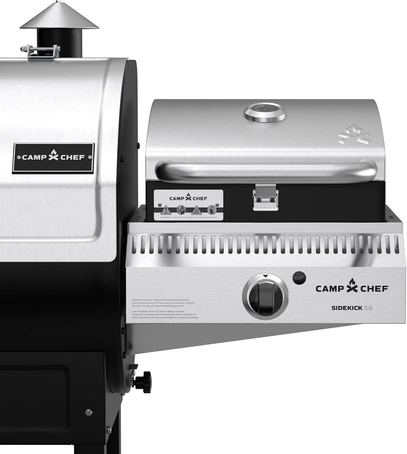 Camp Chef Sidekick Sear - Includes BBQ Box for Pellet Grill - Accessory for Outdoor Cooking - Sear & Grill with Ease - 14' Cooking System Compatible, Silver