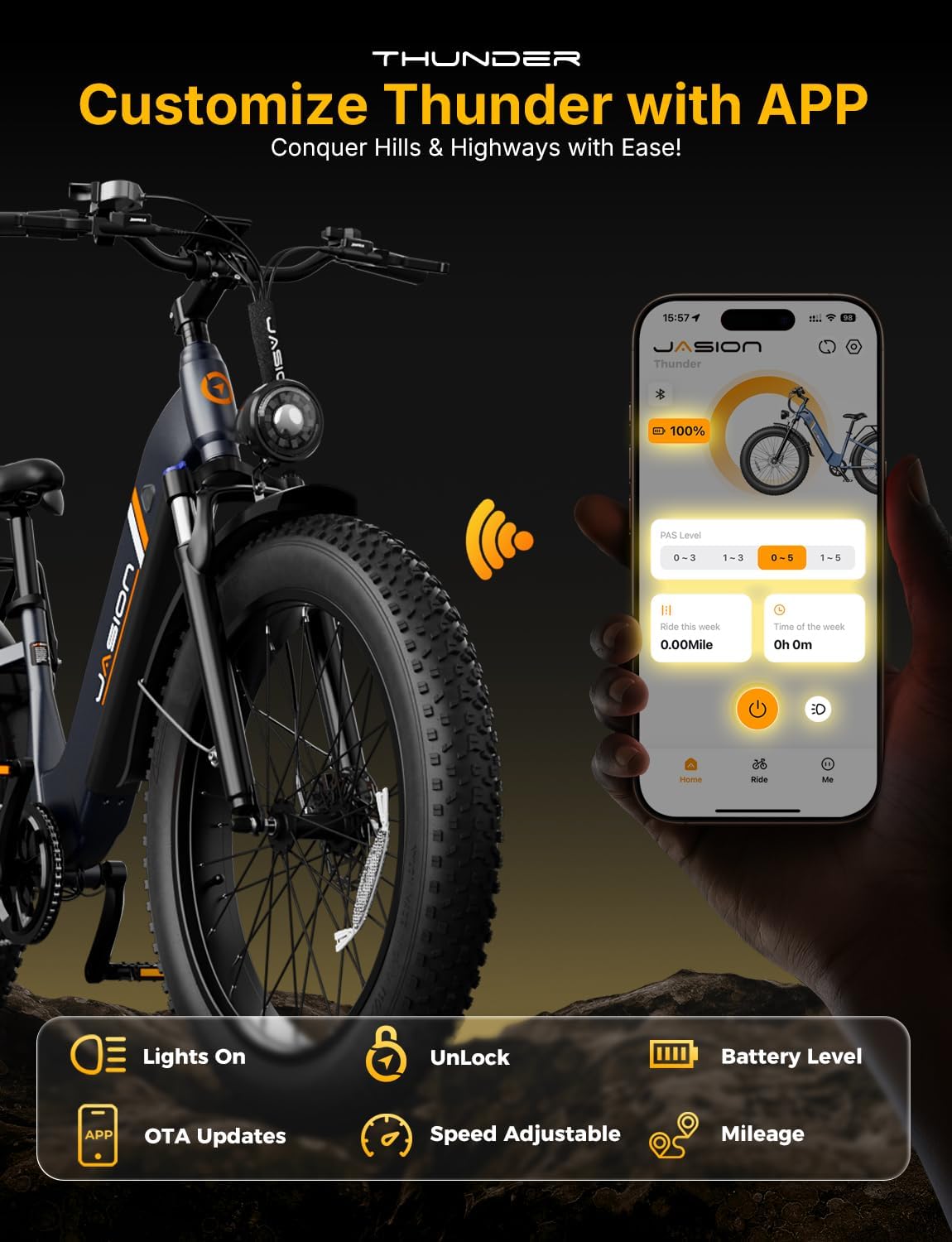 Jasion Thunder/PRO/ST Electric Bike,2000W/1800W Peak Ebikes for Adults,26''Fat Tire Best Ebike for Men,90/80 Miles with 1040Wh/864Wh Battery,35/30+MPH Max Speed Bicycles,500/400LB Capacity