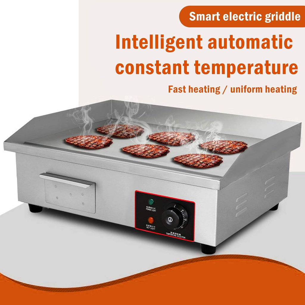 110V 3000W 22' Commercial Electric Countertop Griddle Flat Top Grill Hot Plate BBQ,Adjustable Thermostatic Control,Stainless Steel Restaurant Grill for Kitchen