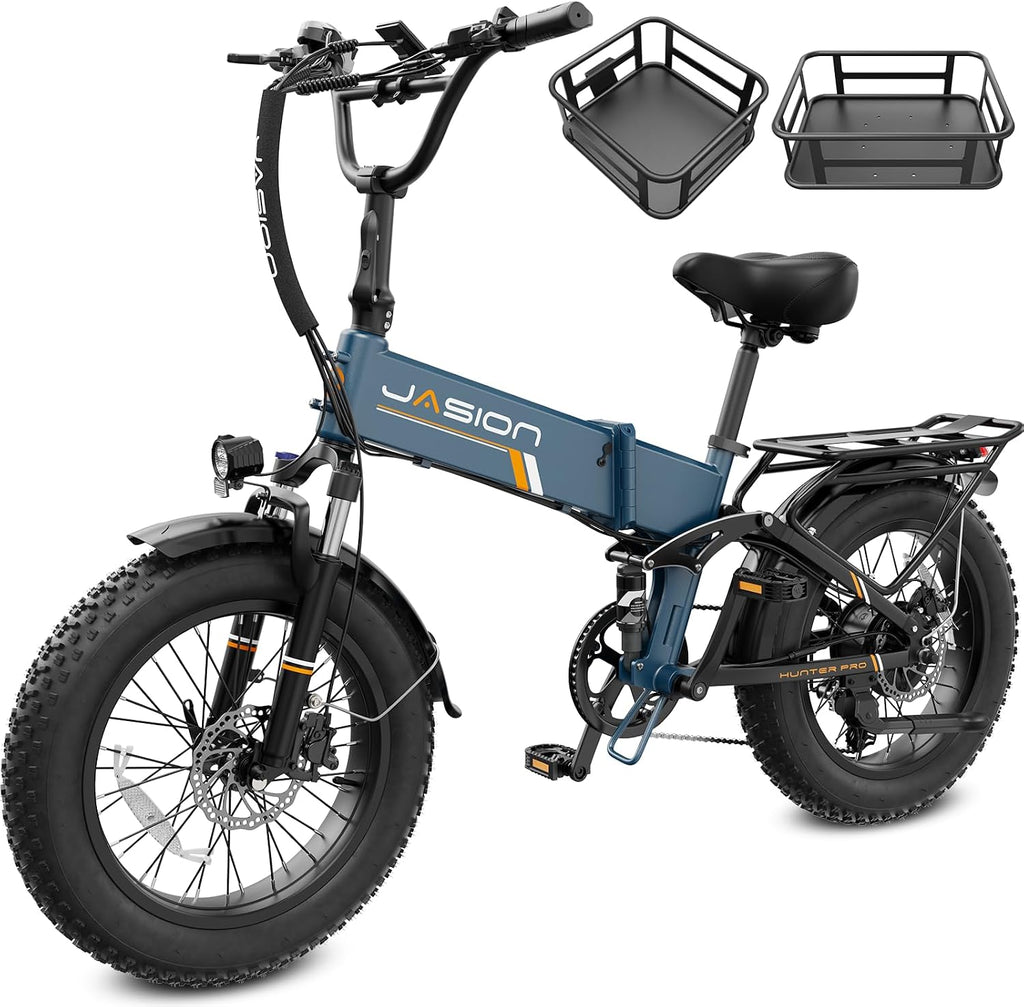 Jasion X Hunter/PRO Electric Bike for Adults,1800W/1400W Peak 20''Fat Tire Foldable Ebike,Folding E Bike Up to 80/70 Miles Range,720/624WH Removable Battery,30 MPH E Bike,Certified by UL2849