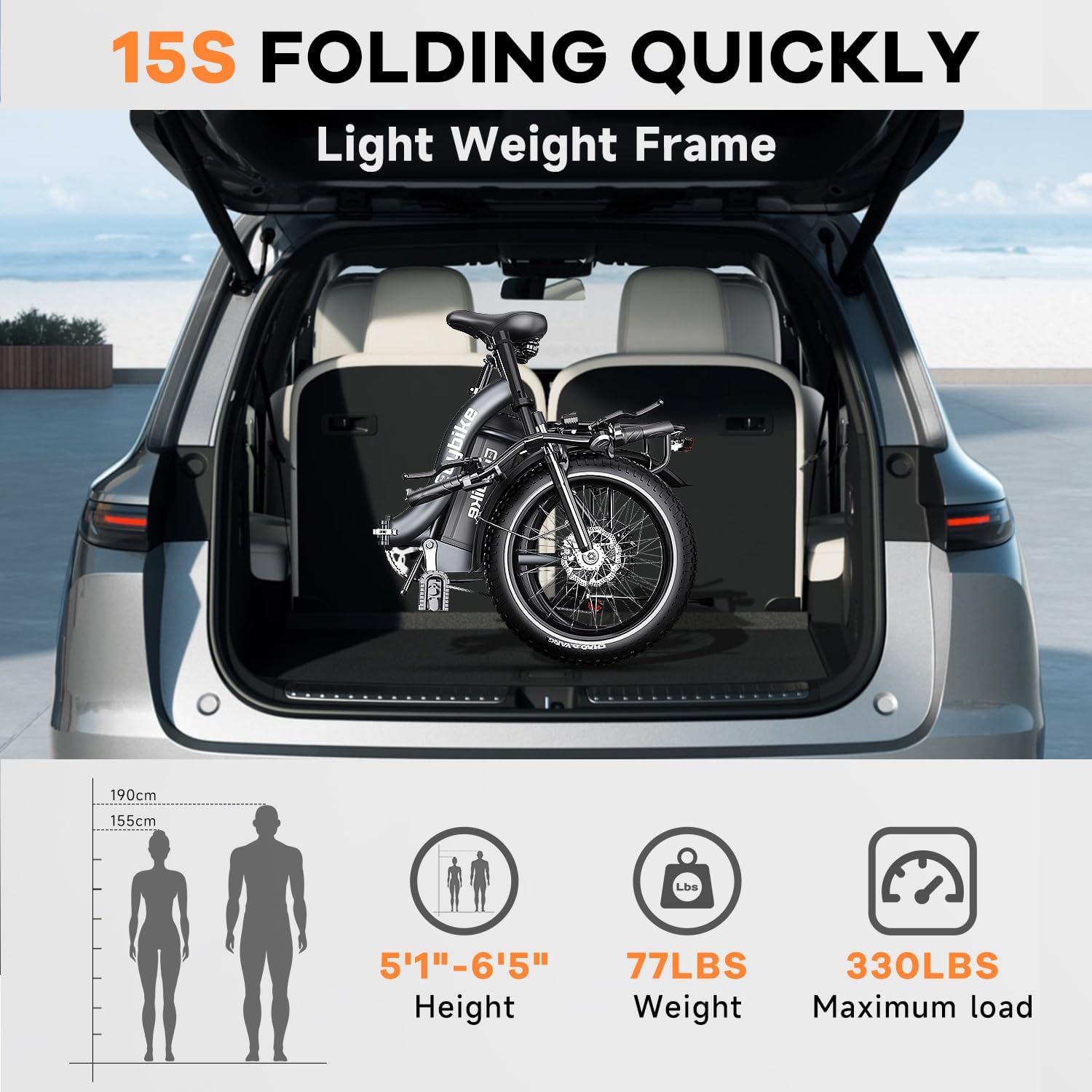 bluebiko 1000W Folding Electric Bike, 48V 20AH Removable Battery E Bike, 70 Miles Max Range, 20' Fat Tire Adults Electric Bike,7-Speed Ebike for City Commuting,Off-Roading,Mountain