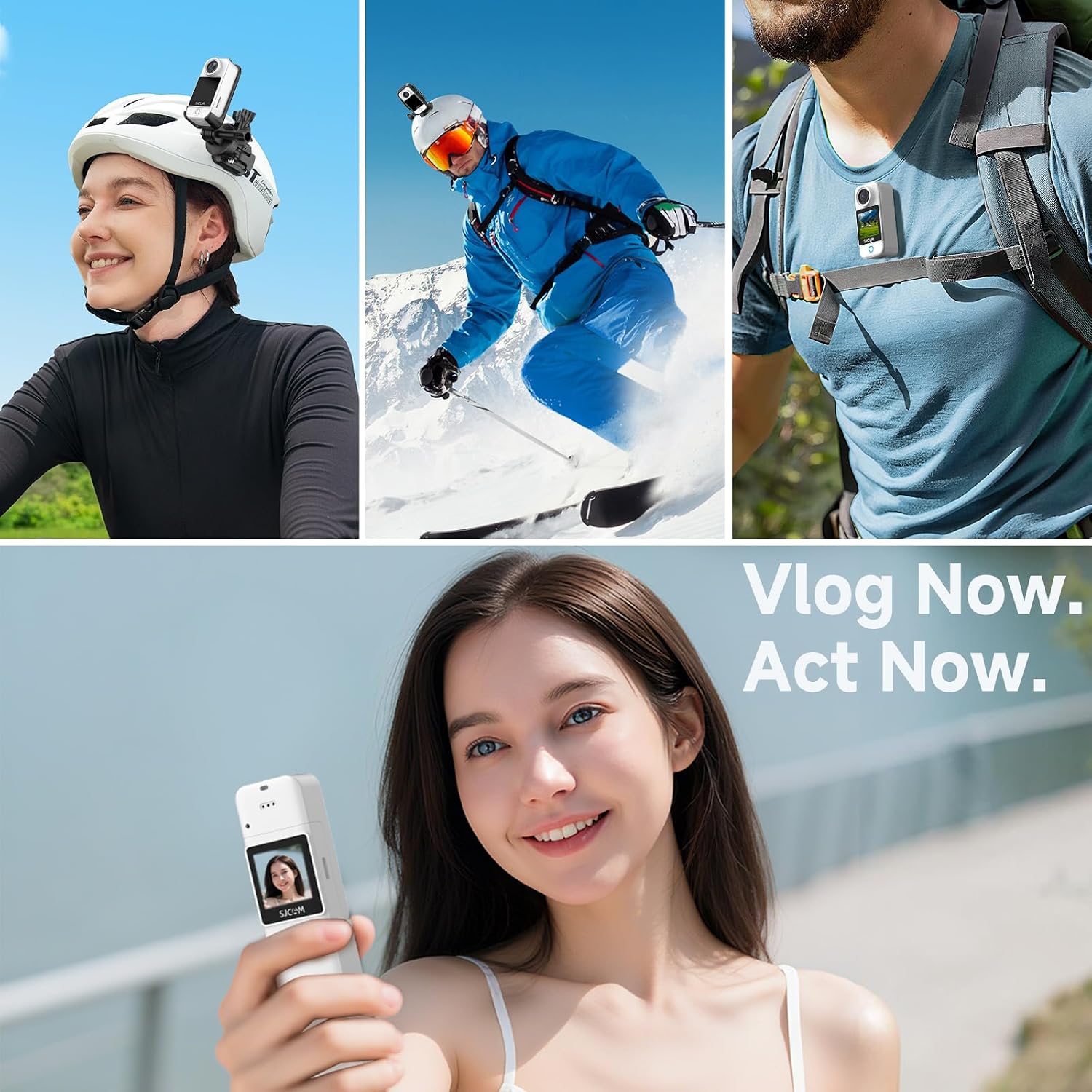 SJCAM C300 Vlogging Camera,64GB 4K Action Camera,Magnetic Body Cam & Handheld Detachable Design, Vlogs for Content Creators YouTube Streaming,7Hour Power,Stabilization,Waterproof,White