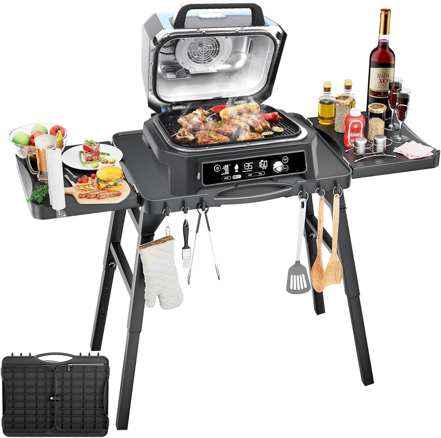 Hisencn Grill Stand for Ninja Woodfire OG701 OG901 OG850 OG951, Pizza Oven Table Stand for Onni 12, Quick-Fold Grill Cart for Blackstone, Cuisinart, 51-Inch Spacious Tabletop, with Air Vent (34''H)