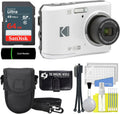 Kodak PIXPRO FZ45 16MP Digital Camera 4X Optical Zoom 27mm Wide Angle 1080P Full HD Video 2.7' LCD Camera (White) + 64GB Card and Reader + Case + Memory Wallet + Tripod + Cleaning Bundle