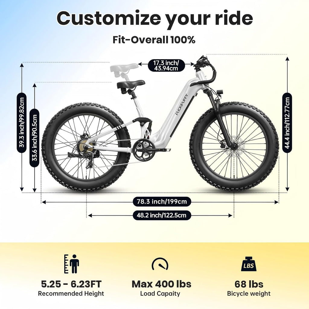 PUCKIPUPPY Electric Bike for Adults 960W, 48V 20AH Battery Adult Electric Bicycles, 26' Fat Tire Full Suspension Step-Thru Ebike, 28MPH Mountain Ebike, 7 Speed, 80Miles Range