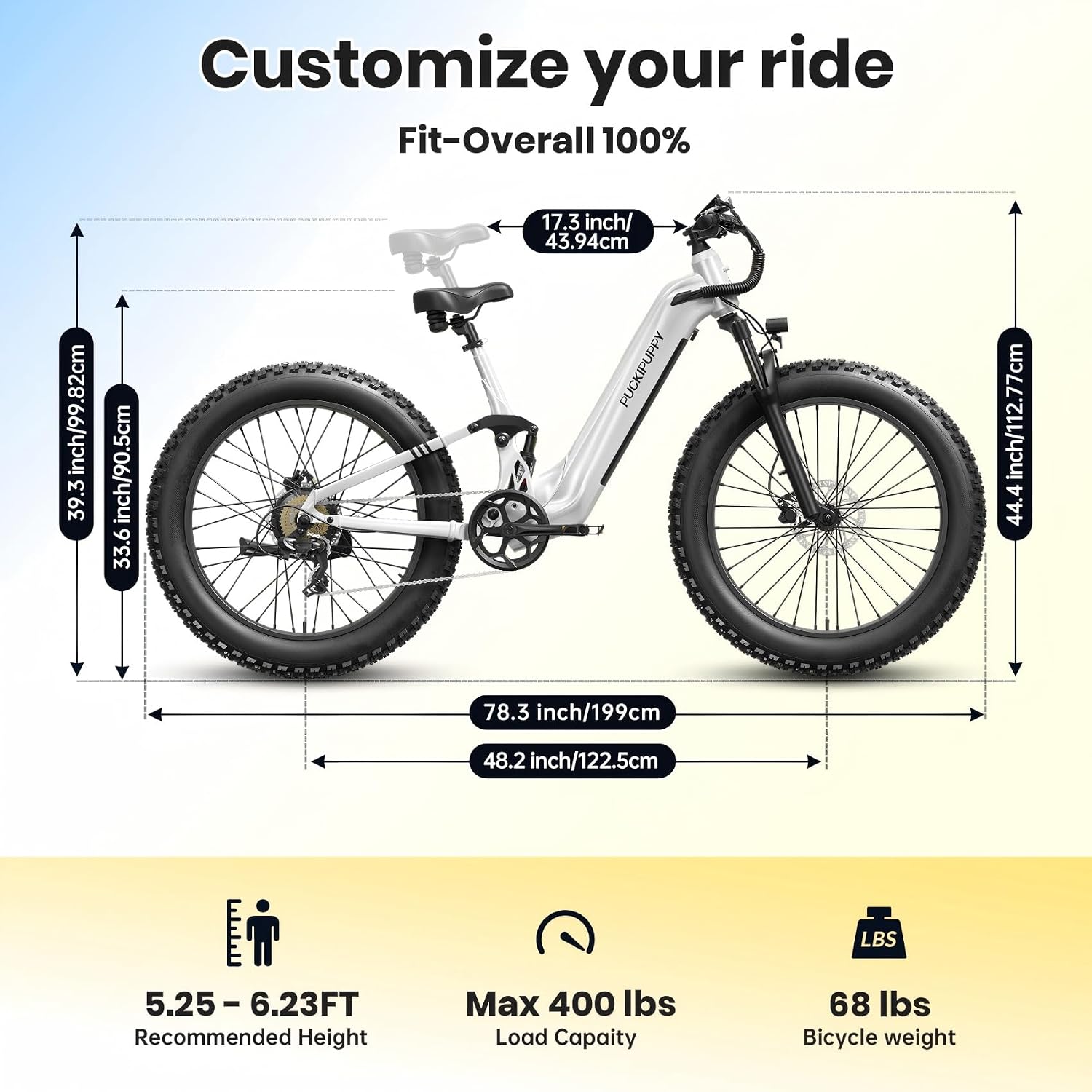 PUCKIPUPPY Electric Bike for Adults 960W, 48V 20AH Battery Adult Electric Bicycles, 26' Fat Tire Full Suspension Step-Thru Ebike, 28MPH Mountain Ebike, 7 Speed, 80Miles Range