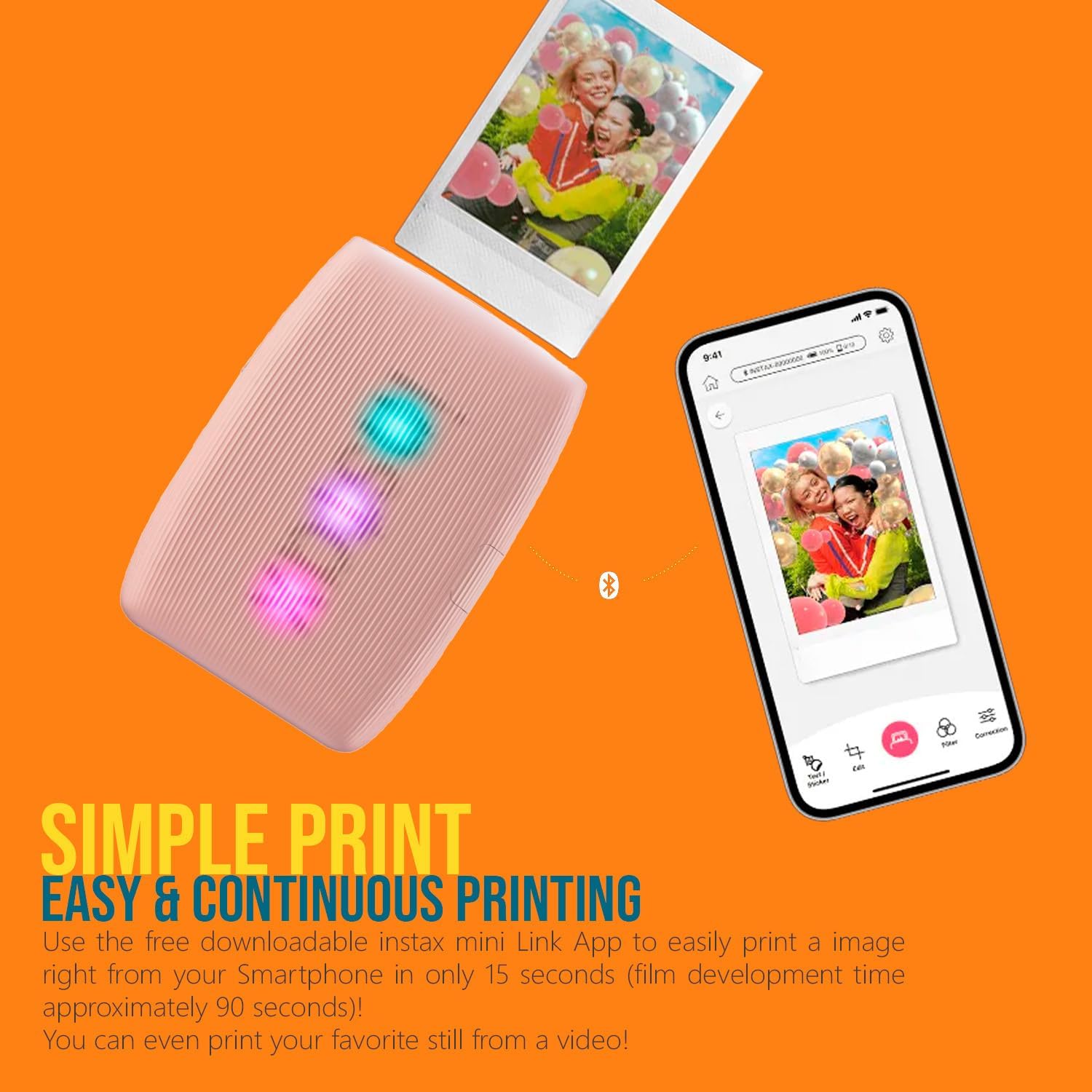 Fujifilm Instax Mini Link 3 Compact Smartphone Printer with Instax AiR Studio App (Rose Pink) Bundle with Focus Camera Polaroid Film Kit and Fujifilm Instax Mini Twin Film Pack (2-Pack) (4 Items)