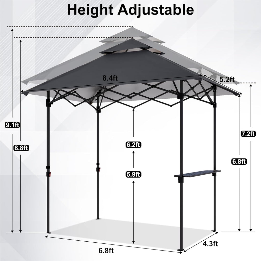 ABCCANOPY 8x5 Pop Up Grill Gazebo - Outdoor BBQ Canopy with Shelf & Sidewall, Portable Barbeque Shelter with 2 Magnetic LED Lights, Carry Bag for Patio Garden Events Picnic Grilling, Dark Gray