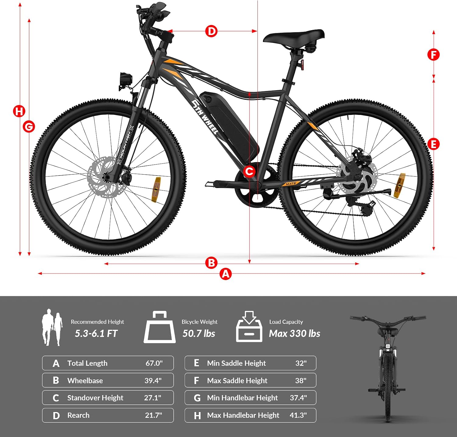 5TH WHEEL Mate Electric Bike for Adults, 1000W Peak Motor, 23MPH Top Speed, 468WH Removable Battery, 26 inch Commuting & Mountain E-Bike with Color LCD Display, 7-Speed Gears & Adjustable Stem Bicycle