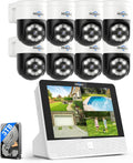 【Human Tracking+330° View】 Hiseeu 4K PoE Security Camera System,All-in-one 12' Monitor,8Pcs 5MP PoE PTZ Security Cameras for Home Security Outdoor,2-Way Audio,Color Night Vision,16CH Expandable