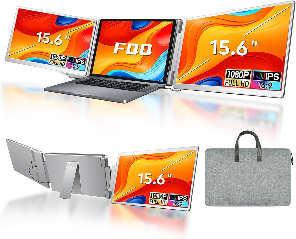 15.6' Laptop Screen Extender, Left Screen 360° Flip Triple Screen Monitor Extender, FHD 1080P IPS Portable Travel Monitor Display, fit for 12-18.5' Laptops, Compatible with Windows and MacBook-S10