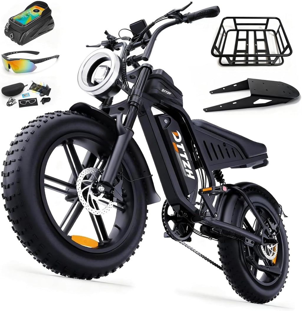 DTTZH F6/F6S/F6PRO Electric Bike for Adults with NFC & Password Unlock, 4000/2000/1500W, 50/40/33MPH, 60V 30Ah, 48V 15/25Ah E-Bike, 100-60 Miles Electric Motorcycle, 20' Fat Tire Electric Dirt Bike