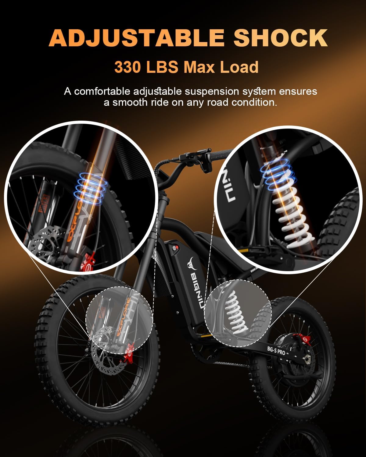 BIGNIU Electric Bike for Adults, Electric Dirt Bike with 3000W Peak Motor, 60V 32Ah Battery, 19x2.1 Fat Tires, Aluminum Electric Dirt Bike, E Bike for Teens, Off-Road Ebike and City Riding