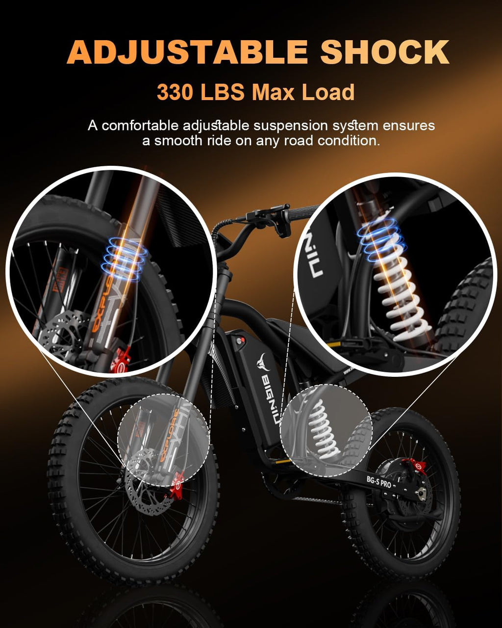 BIGNIU Off-Road Ebike, Electric Dirt Bike Electric Bike for Adults with 3000W Peak Motor, 60V 32Ah Battery, 19x2.1 Fat Tires, Removable Battery, E Bike for Teens, City Riding
