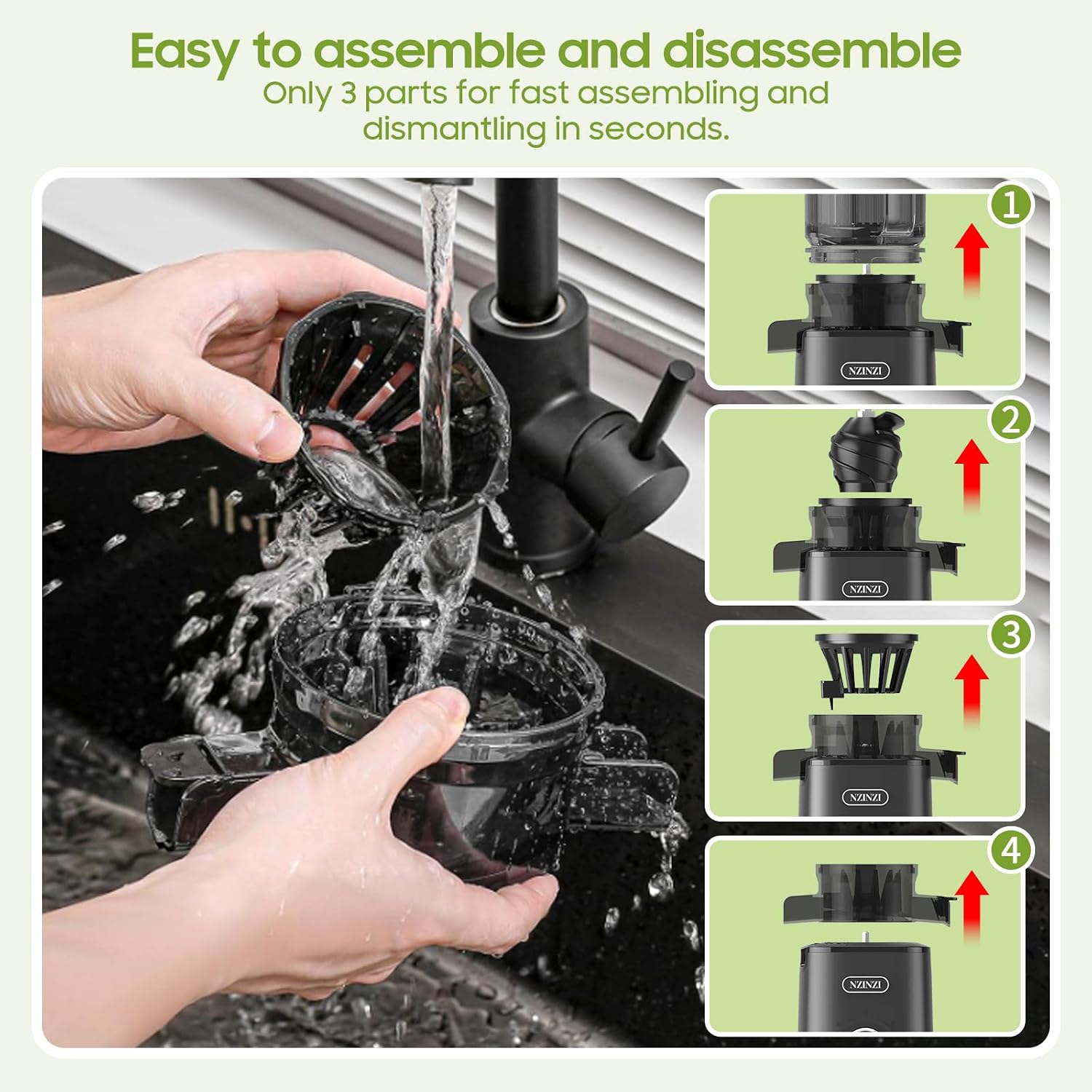 BPA Free Cold Press Juicer, Slow Juicer Machine Easy to Clean, Self-Feeding Masticating Juicer with Large Feed Chute for Whole Fruits and Vegetables, High Juice Yield, Gray