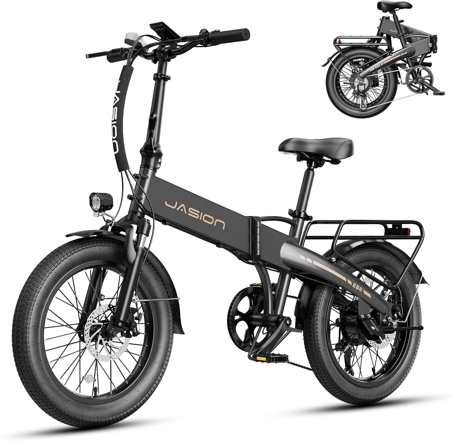 Jasion EB6 Foldable Electric Bike for Adults,【1200W Peak Motor, 25 MPH, 50 Miles Range】 20' Fat Tire Ebike with 48V Built-in Battery, Lightweight Aluminum Frame E Bike for Commuting, Off-Road, Travel