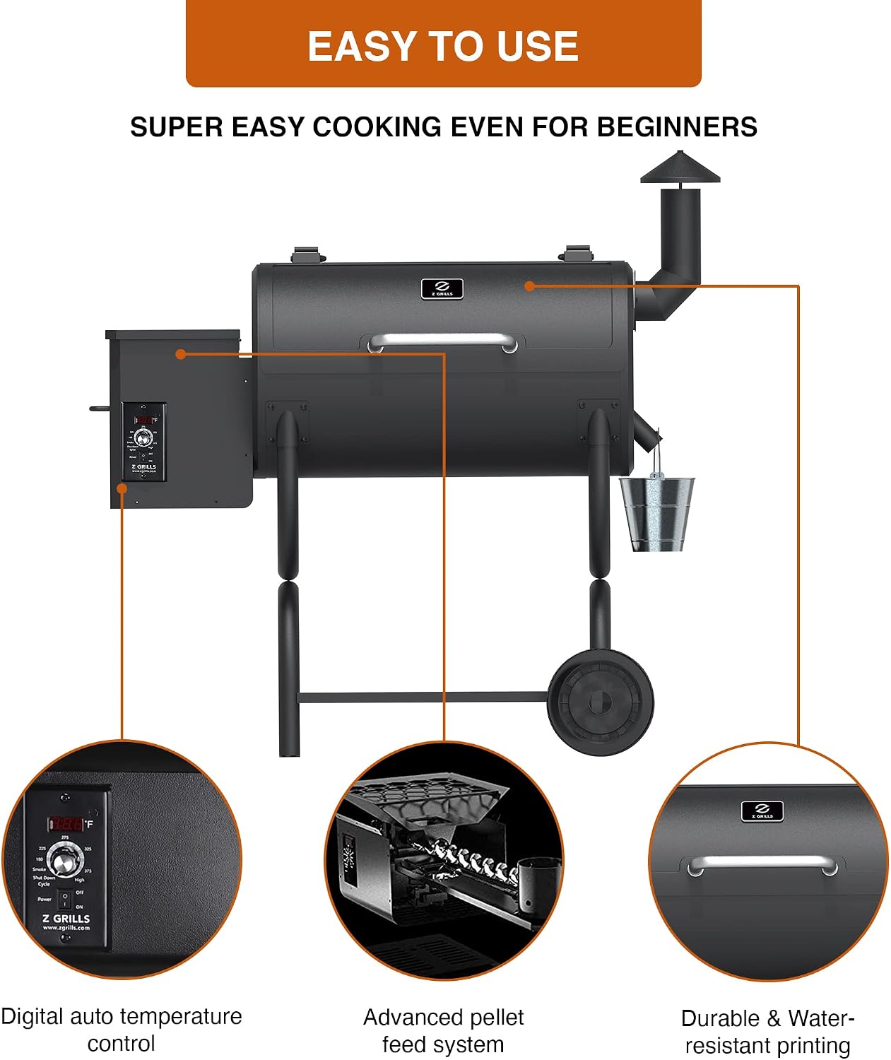 Z GRILLS ZPG-550B 2022 Upgrade Wood Pellet Grill & Smoker 8 in 1 BBQ Auto Temperature Control, Cooking Area, 550 sq in Black