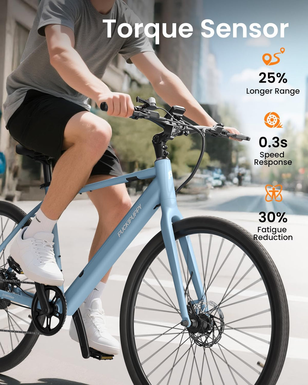 PUCKIPUPPY Electric Bike for Adults, 42lb Air-Light Aluminum Ebike with Torque Sensor, 28' Electric Bicycle with 360Wh Energy Battery, 600W 25MPH Peak E Bike, 7 Speed, 45Nm, Leather seat