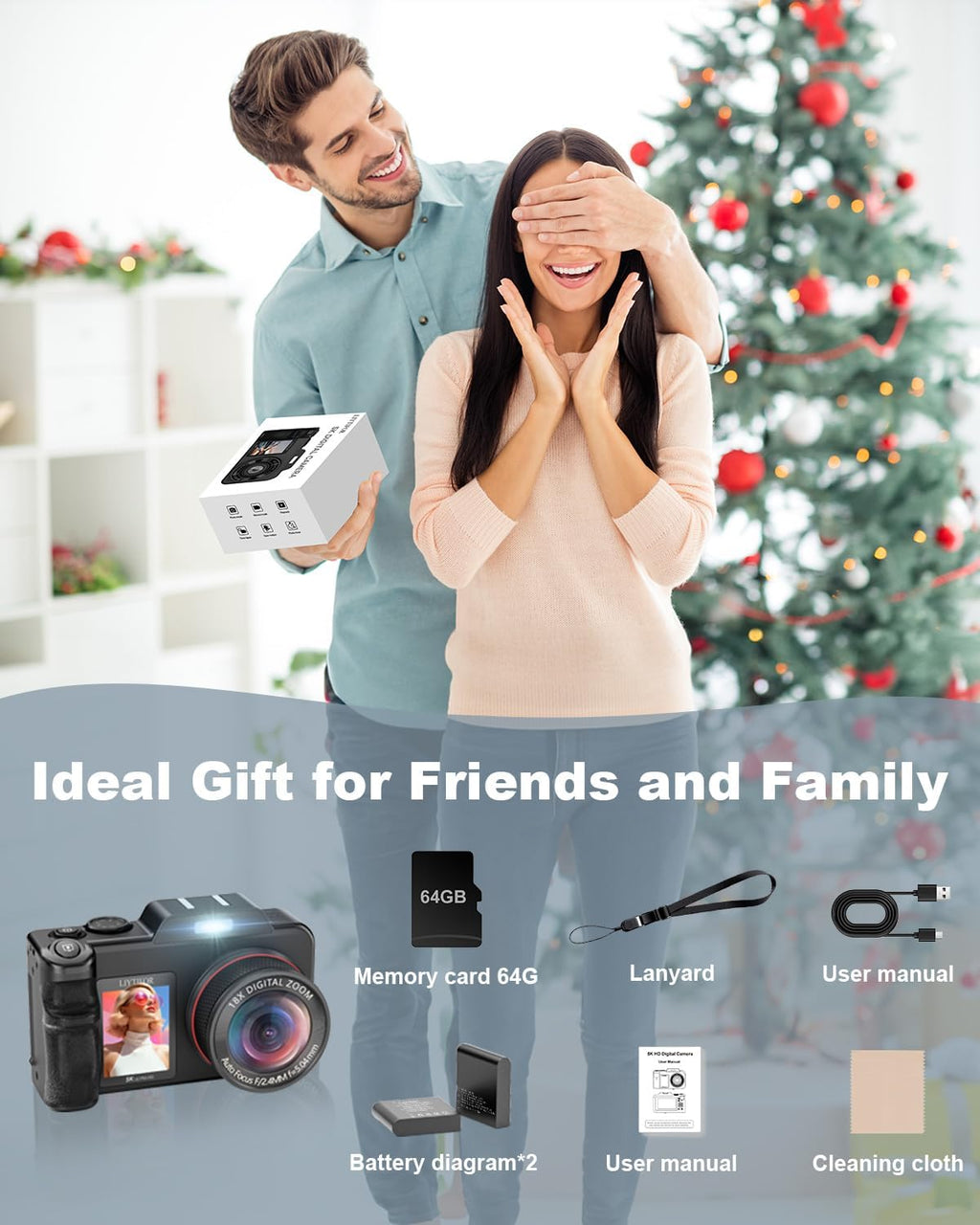 5K-Digital-Cameras for Photography: 2026 Upgrade 80MP 3.5'+2' Dual Screen for Self-Framing 18X Zoom Autofocus Vlogging Camera for YouTube/Content Creators/Beginners/Travel, 64GB Card, 2 Batteries