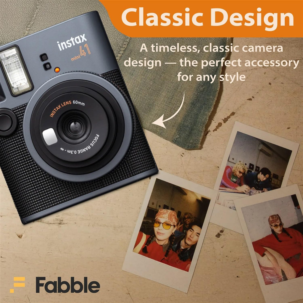 Fujifilm Instax Mini 41 Instant Film Camera Bundle with Groovy Case, Twin Pack Film (20 Sheets), Photo Album (32 Photos), –Vintage Black