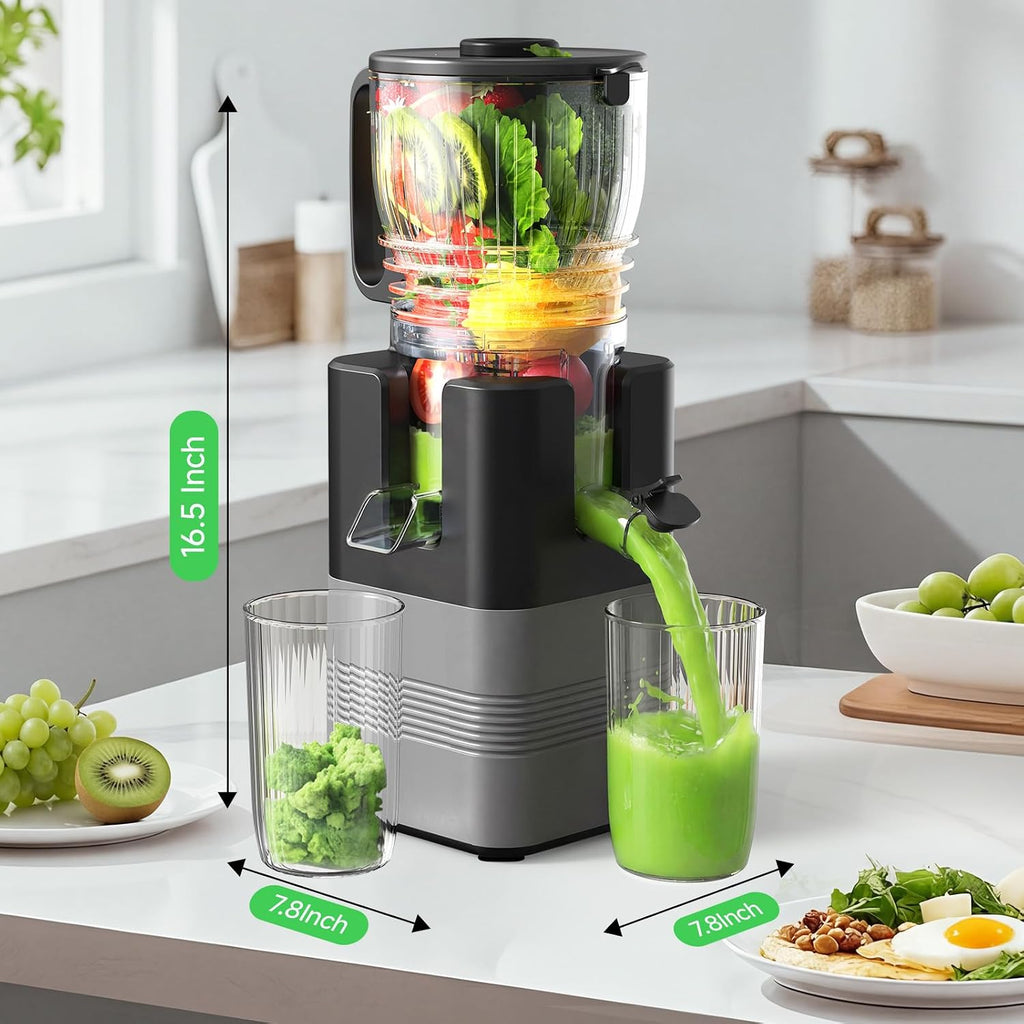 400W Cold Press Juicer, 5.8' Wide Feed Chute Slow Masticating Juicer Machines for Whole Fruits & Vegetables | High Juice Yield, Easy to Clean | Valentine's Day Gift Ideas for Women (Dark gray)