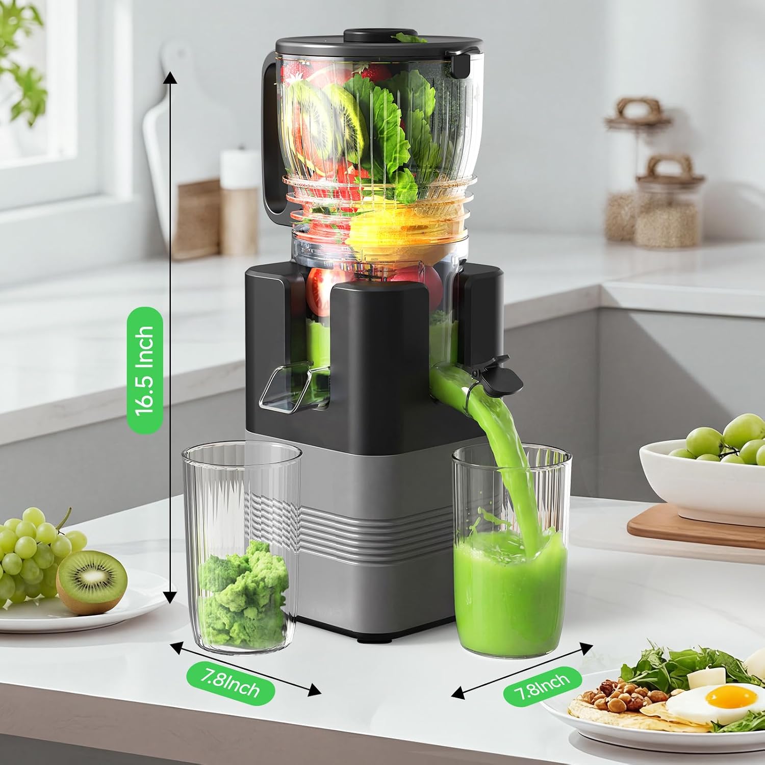 400W Cold Press Juicer, 5.8' Wide Feed Chute Slow Masticating Juicer Machines for Whole Fruits & Vegetables | High Juice Yield, Easy to Clean | Valentine's Day Gift Ideas for Women (Dark gray)