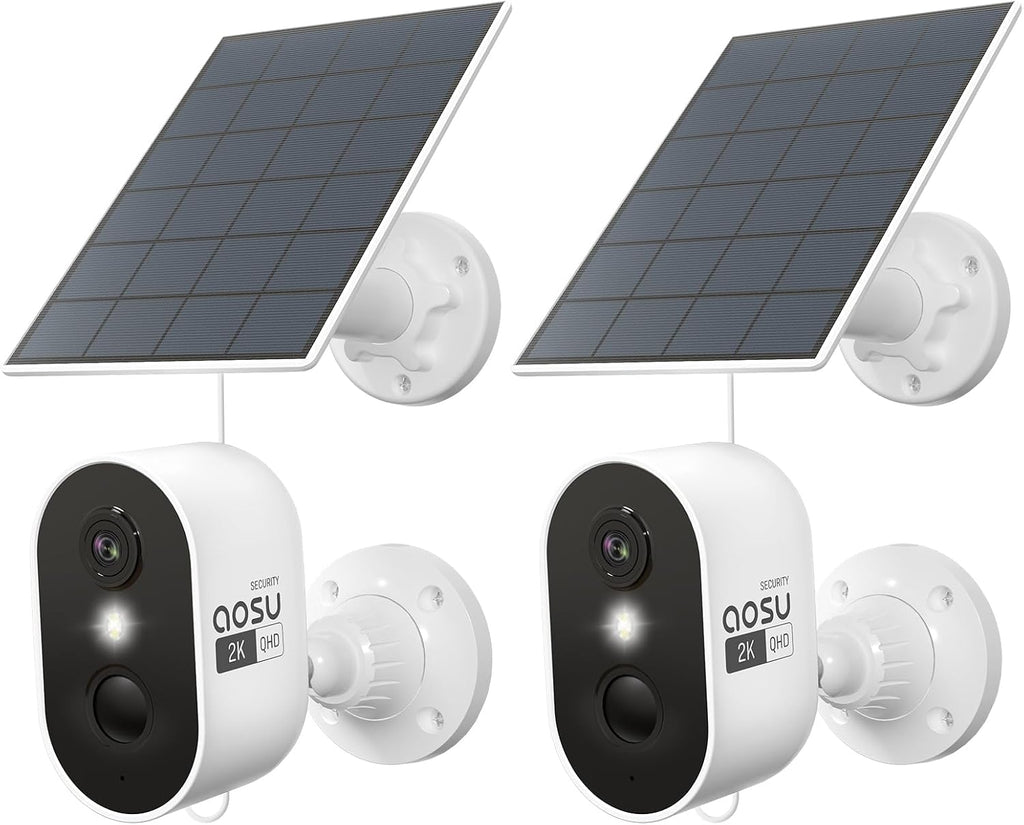 aosu 2K Solar Security Cameras Wireless Outdoor, Solar Outdoor Camera for Home Security, WiFi Camera with Color Night Vision, PIR Human Detection, 2-Way Talk, IP66 Waterproof (2 Pack)