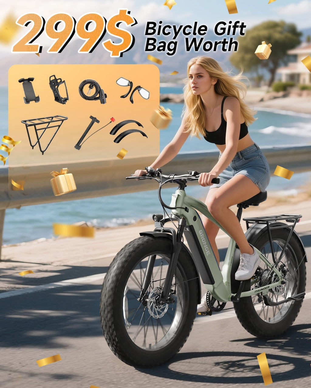 QRONGE Electric Bike for Adults 1800W Peak, Adult Electric Bicycles, 26' Fat Tire Ebike, 28MPH(PAS Mode) Electric Mountain E Bike, Up to 70 Miles, 7 Speed
