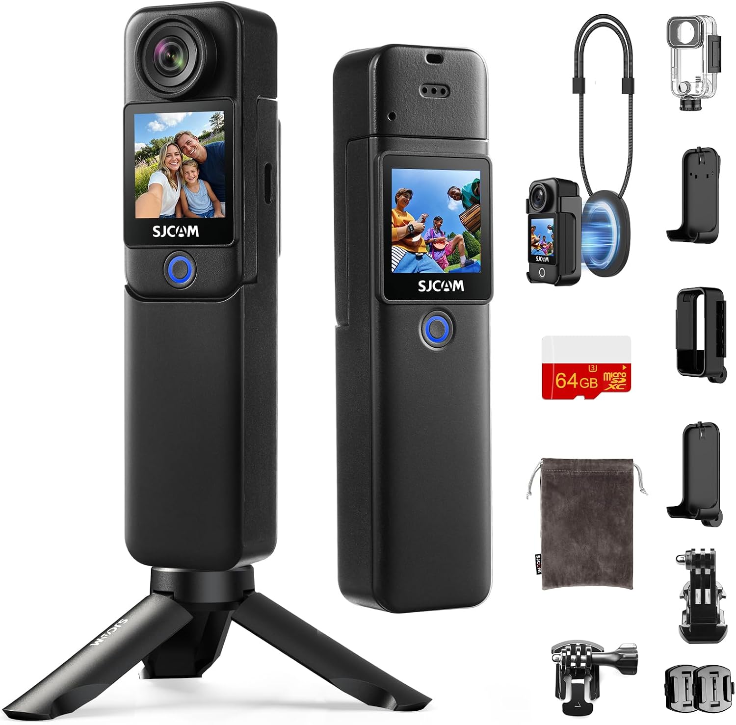 SJCAM C300 Vlogging Camera 64GB Action 4K Body Camera & Handheld Detachable,Vlogs Cam for Content Creators YouTube,7Hour Power,Stabilization,Waterproof,Black,Camara para grabar contenido