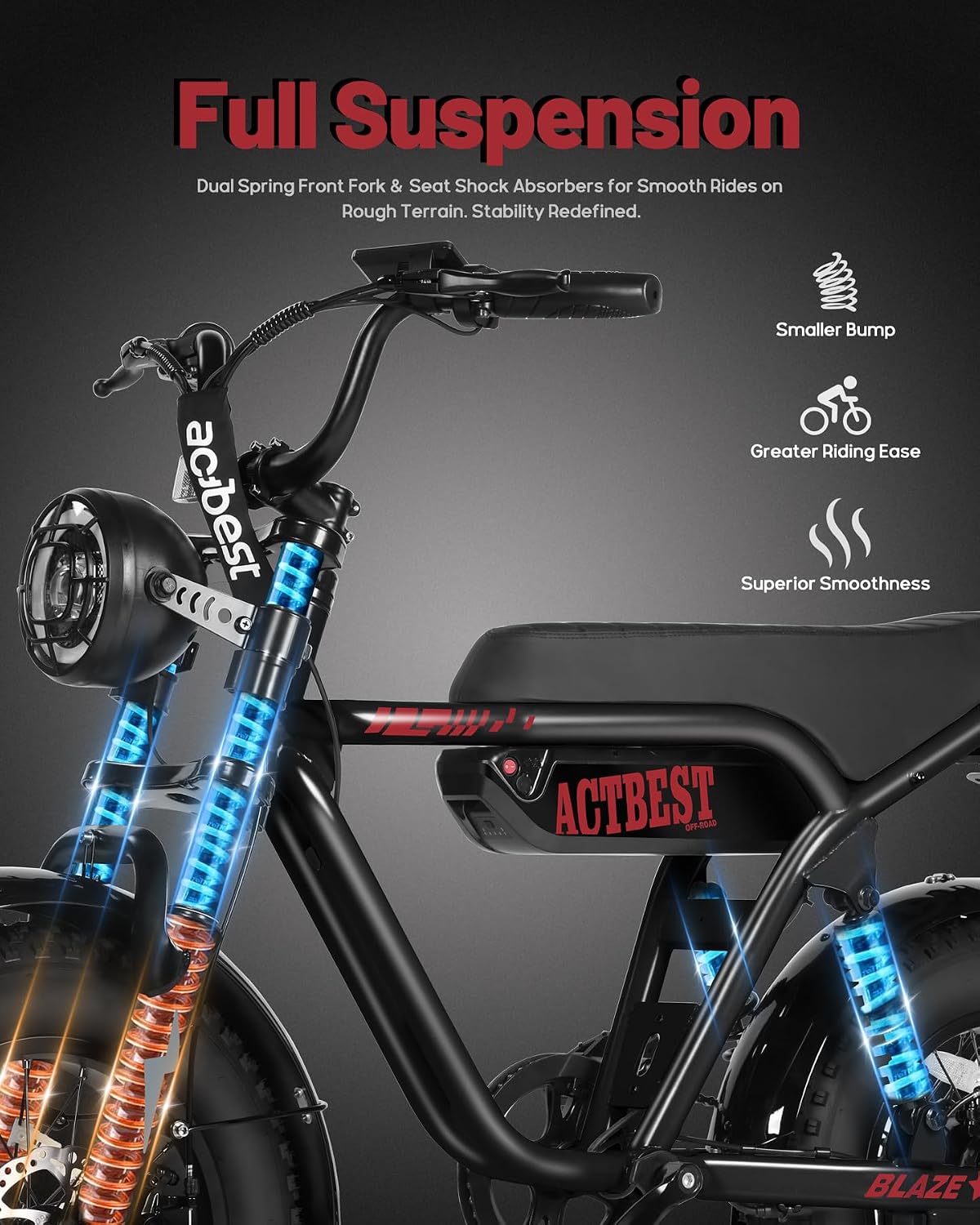 ACTBEST 16'/20'/26' Fat Tire Electric Bike for Adults/Teens, 1200W/1500W Peak Motor, 25MPH/28MPH & 55-75 Miles Long Range, Full Suspension All-Terrain eBike for Mountain,Snow,Sand