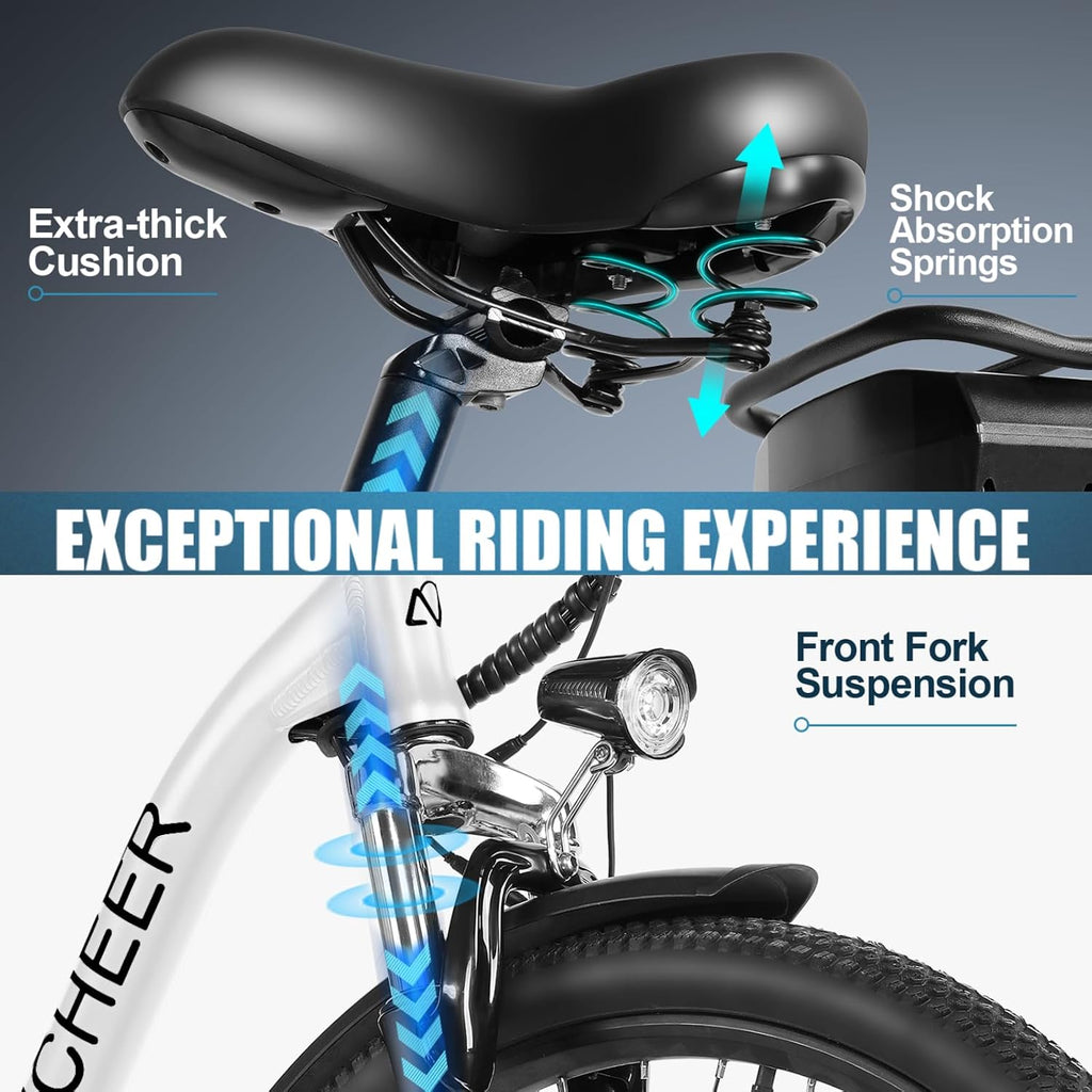 ANCHEER Electric Bike for Adults, 48V 499Wh Ebike, 26' City Commuter Bike with 48V Removable Battery, Up to 55 Miles, 3H Fast Charge, 7-Speed, Step-Thru Cruiser Bike for Women Men, UL2849 Compliant