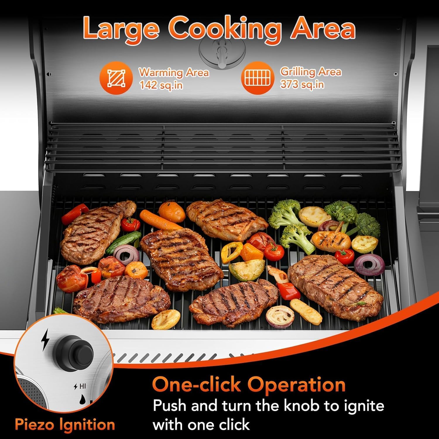 3-Burner Propane Gas Grill with Side Burner, 34,000 BTU Stainless Steel BBQ Grill – Heavy-Duty Porcelain-Enameled Grates for Patio and Outdoor Cooking