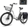 Electric Bike for Adults, Peak 700W Motor 20MPH, 374.4Ah Removable Battery 50Miles Ebike, 24'' Step Thru City Cruiser E Bike,7-Speed,Full Suspension,Front Basket, Full Suspension,UL 2849 Standard