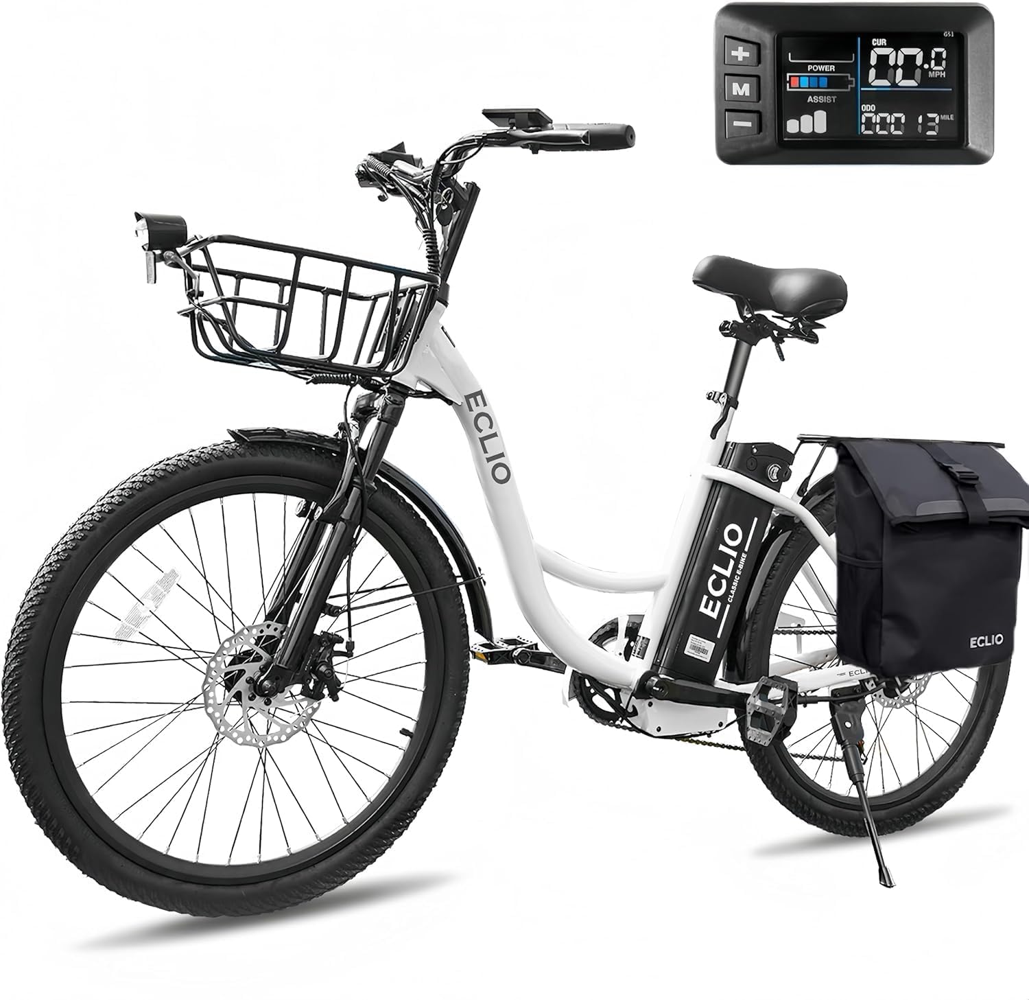 Electric Bike for Adults, Peak 700W Motor 20MPH, 374.4Ah Removable Battery 50Miles Ebike, 24'' Step Thru City Cruiser E Bike,7-Speed,Full Suspension,Front Basket, Full Suspension,UL 2849 Standard