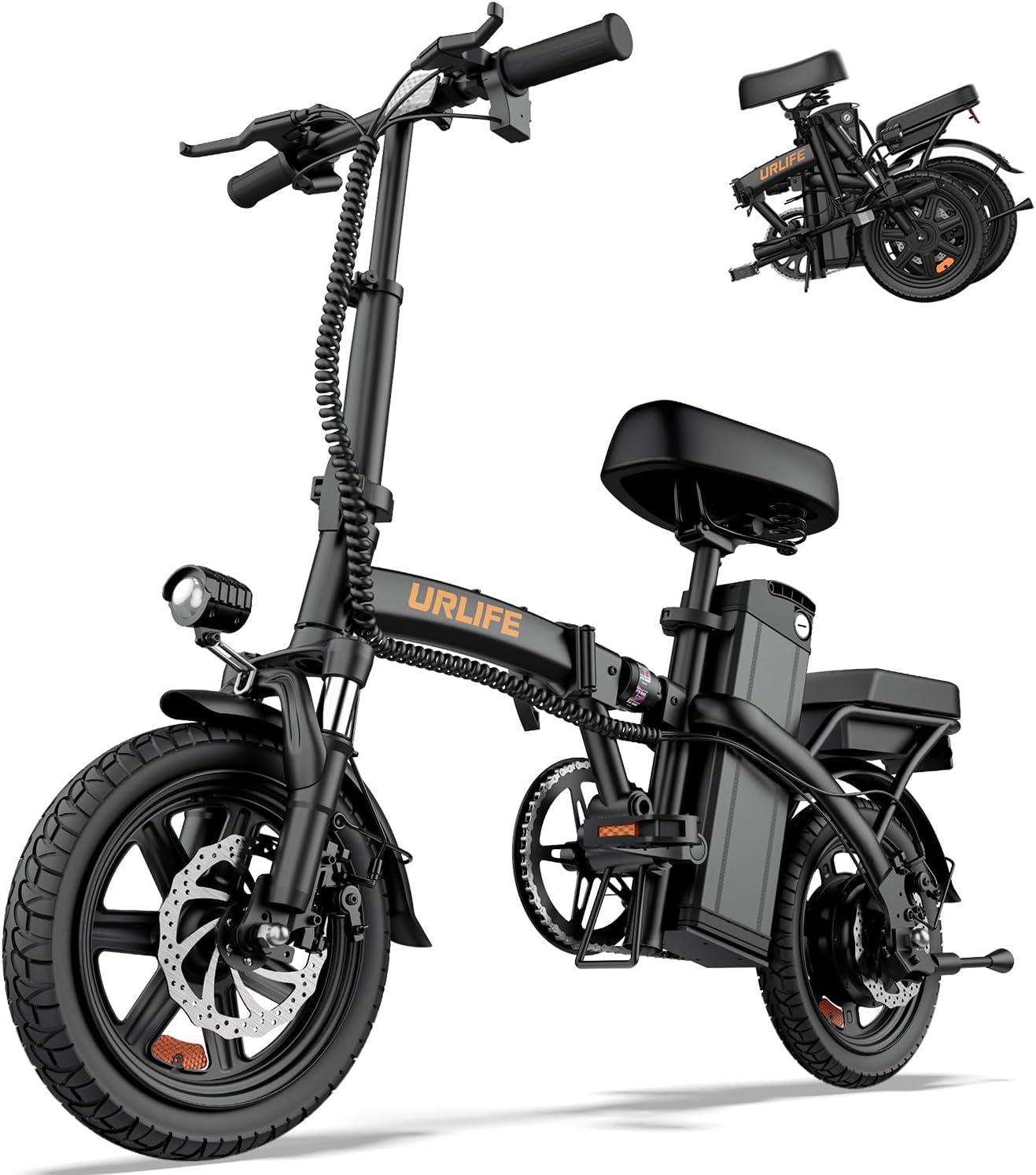 URLIFE 14' Folding Electric Bike for Adults & Teens 500W Peak Motor, 40-Mile Range, Triple Suspension UL 2849 Certified