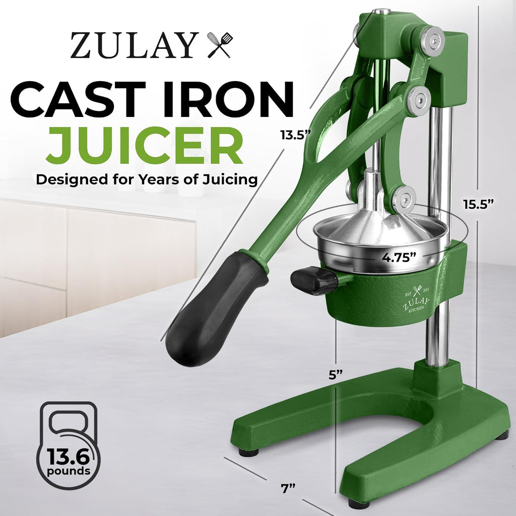 Zulay Kitchen Cast Iron Juicer - Heavy Duty Manual Juicer with Detachable Strainers for Easy Cleaning, Orange Juice Press for Citrus Fruits, Perfect for Bartenders, Juice Lovers & Health Enthusiasts