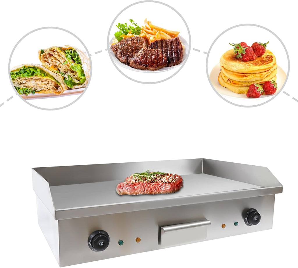 29'Commercial Electric Griddle Electric Countertop Griddle 3000W Restaurant Grill BBQ Flat Top 430 Stainless Steel Long Griddle Electric Nonstick Adjustable Thermostatic Control for Kitchen 110V