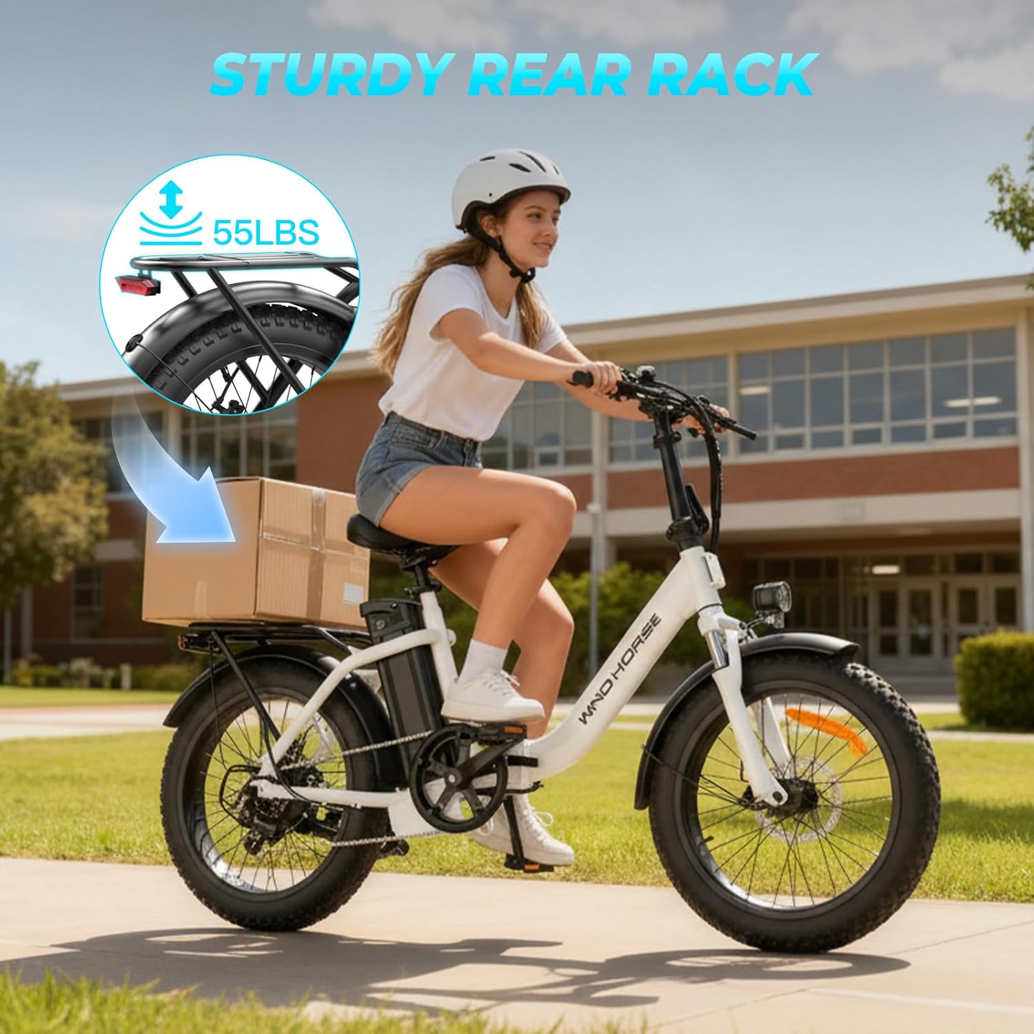 WINDHORSE 20' Folding Electric Bike, 983W Peak Motor, 20MPH, 40–70 Miles, 48V 748.8Wh Removable UL Battery, Front Suspension, Fat Tire E-Bike for Commuting, Beach, All -Terrain | Adults & Teens