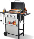 3-Burner Propane Gas Grill with 2 Foldable Side Tables, 25,650 BTU Outdoor BBQ Grill with Porcelain-Enameled Flame Tamers, Built-in Thermometer, Easy Assembly for Patio, Backyard BBQ
