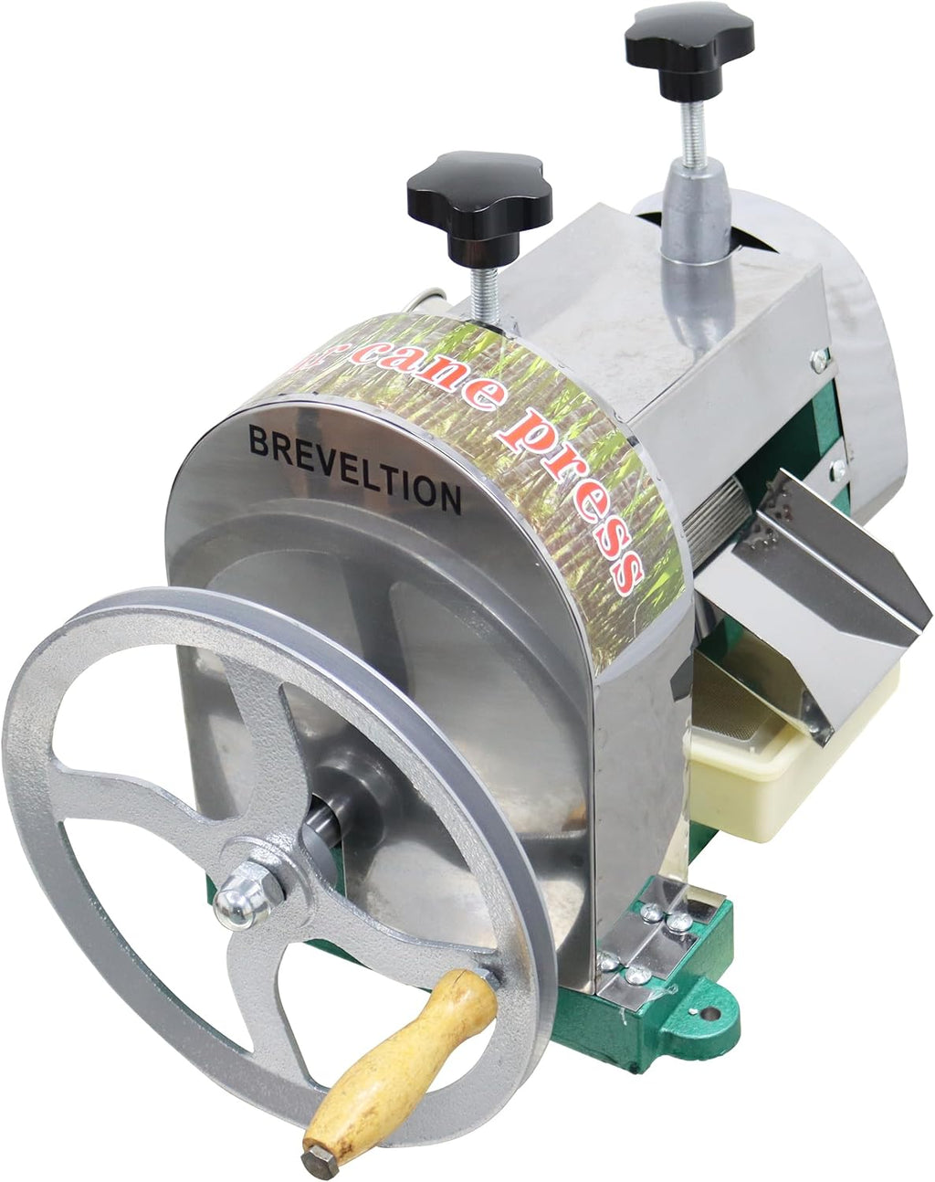 Manual Sugar Cane Press Juicer Machine, 3 Rolls Stainless Steel Sugarcane Crusher Grinder, W/2 Peeling Knives and Wooden Handle, for Sugarcane Ginger Sweet Sorghum